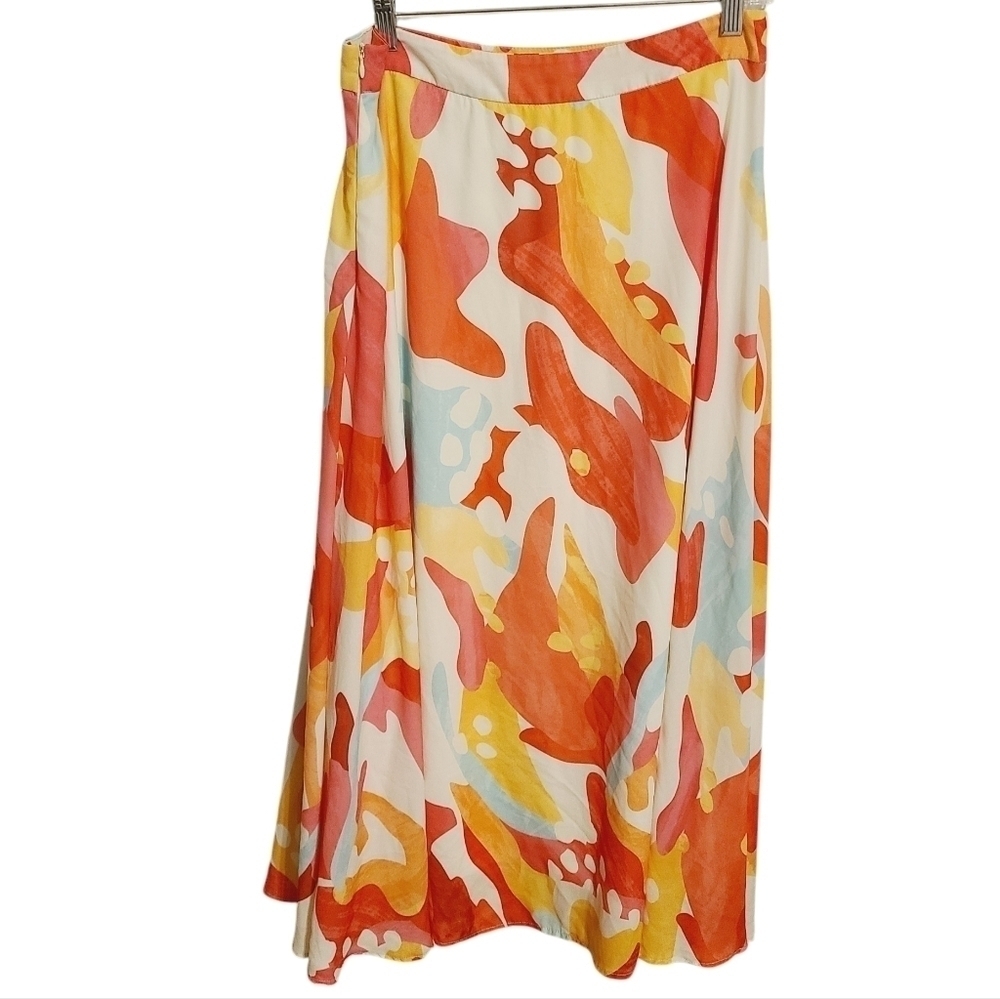 Flying Tomato | Multi-Colored Abstract Printed Maxi Length Skirt (Size Large)